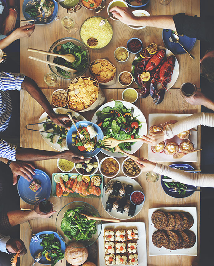 Plan view of food laden table