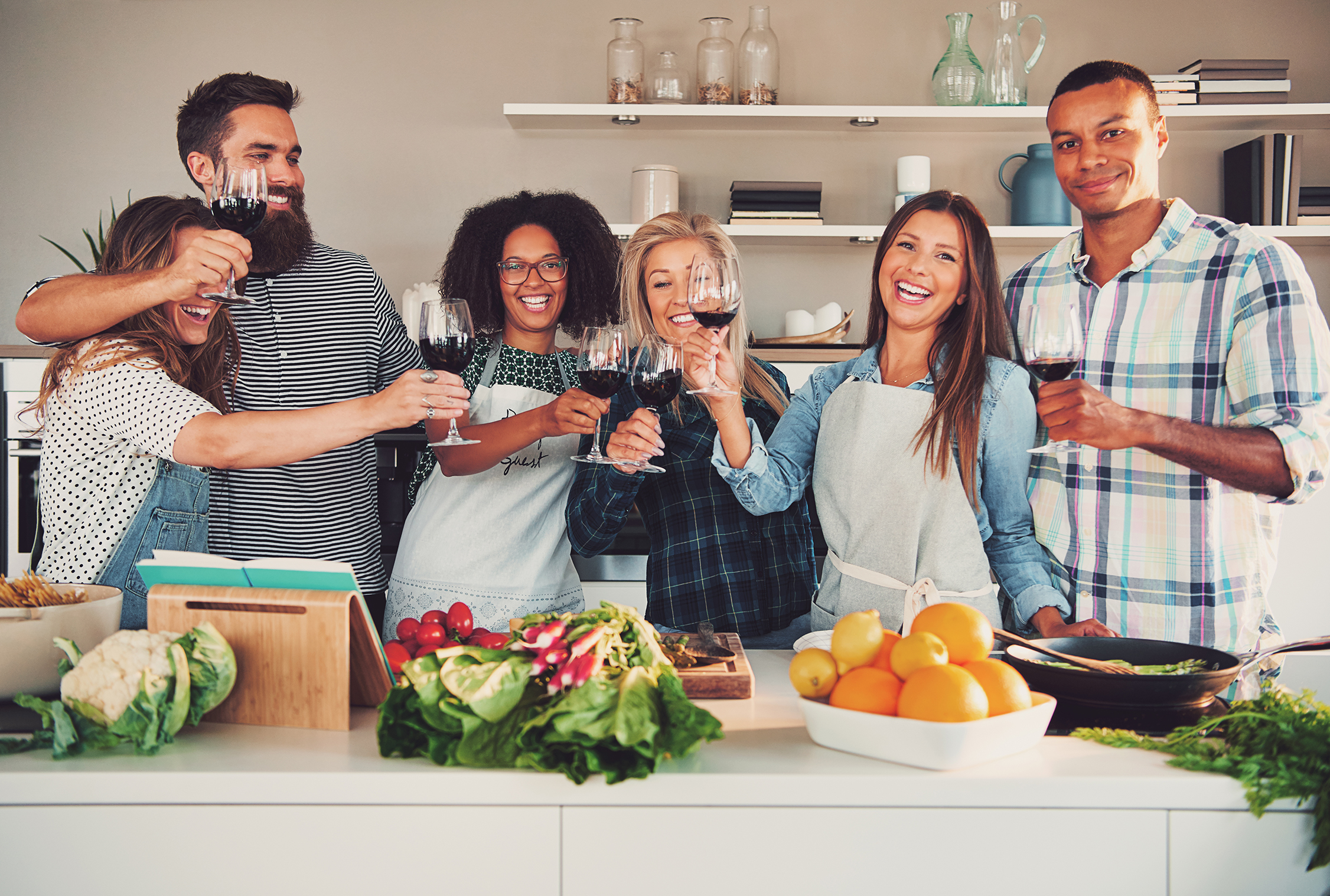 Team toasting with wine