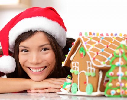 Girl with gingerbread house