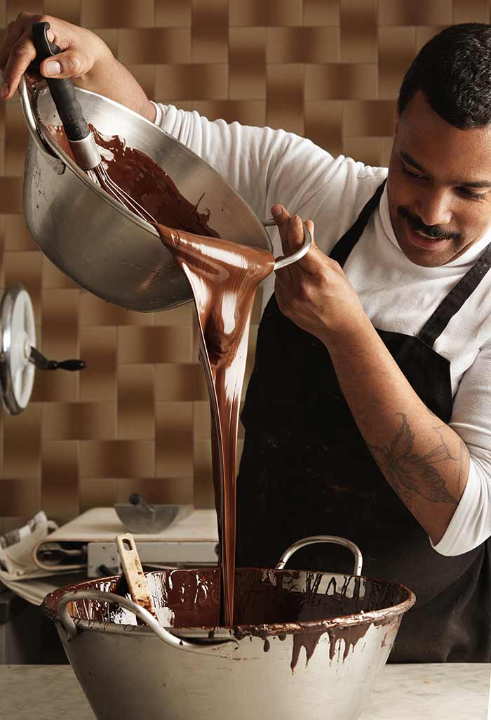 Pouring chocolate into bowl